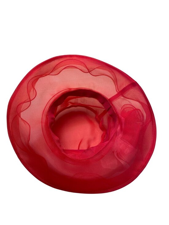 Red Womens Sheer Organza Wide Brim Hat With Ribbon Accent Elegant Style main image 4